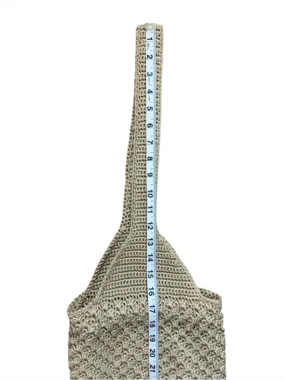 Boho Chic Natural Crochet Hobo Bag with Wood Bead Drawstring Beachy Coastal - Picture 6 of 6